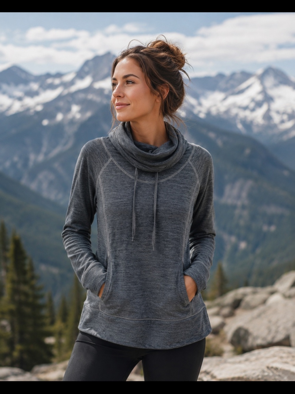 Kuhl Women's Heathered Charcoal Gray Cowl Neck Sweater medium